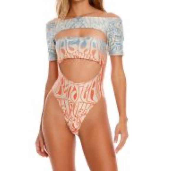 Agua Bendita Blue and Orange One Piece Swimsuit - Picture 1 of 3